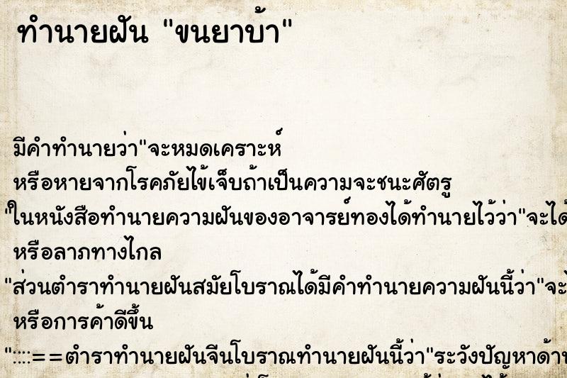 ทำนายฝัน ขนยาบ้า ทำนายฝัน ขนยาบ้า