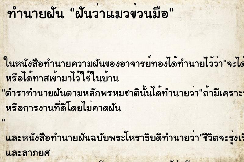 ทำนายฝันฝันว่าแมวข่วนมือ ทำนายฝันทำนายฝันฝันว่าแมวข่วนมือ