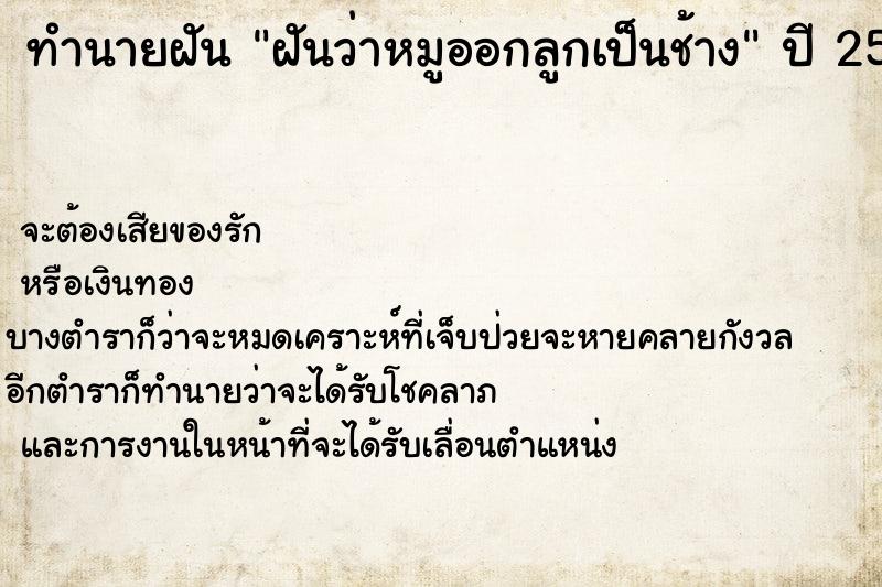 ทำนายฝันฝันว่าหมูออกลูกเป็นช้าง ทำนายฝันทำนายฝันฝันว่าหมูออกลูกเป็นช้าง
