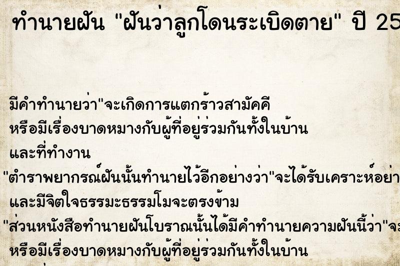 ทำนายฝันฝันว่าลูกโดนระเบิดตาย ทำนายฝันทำนายฝันฝันว่าลูกโดนระเบิดตาย