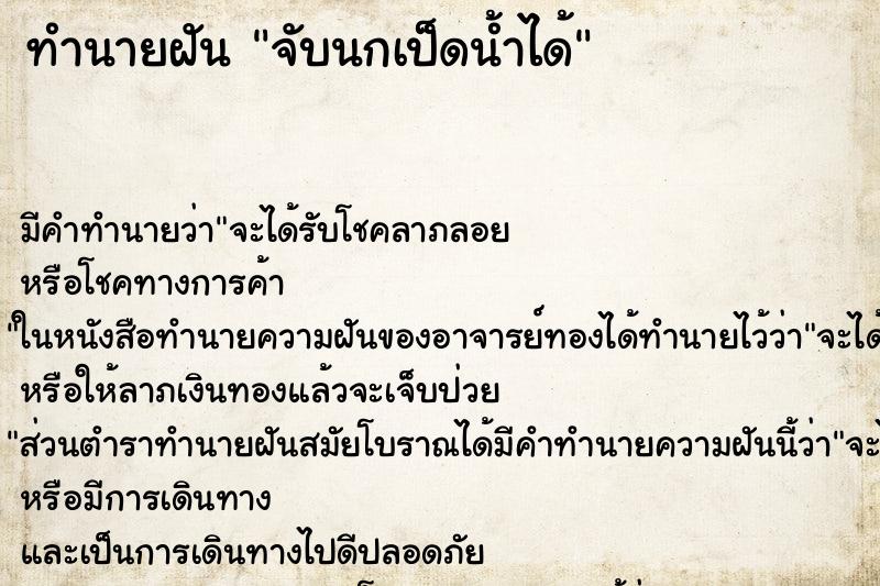 ทำนายฝัน จับนกเป็ดน้ำได้ ทำนายฝัน จับนกเป็ดน้ำได้