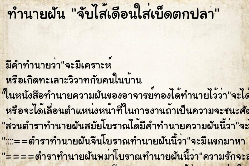 ทำนายฝัน จับไส้เดือนใส่เบ็ดตกปลา ทำนายฝัน จับไส้เดือนใส่เบ็ดตกปลา
