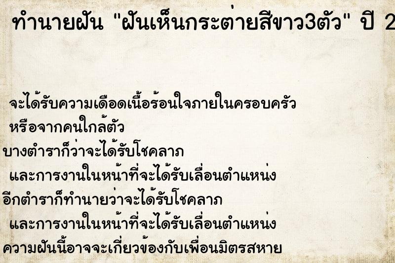 ทำนายฝันฝันเห็นกระต่ายสีขาว3ตัว ทำนายฝันทำนายฝันฝันเห็นกระต่ายสีขาว3ตัว