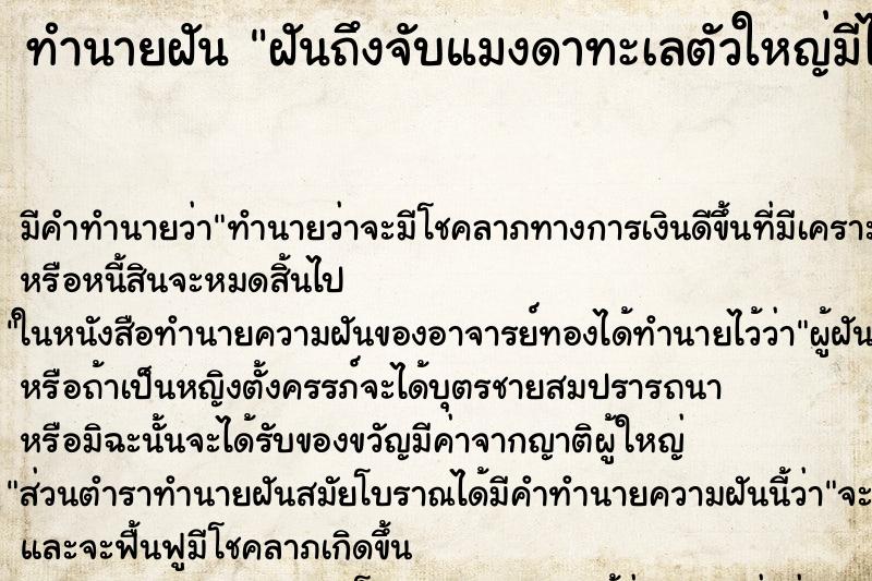 ทำนายฝันทำนายฝันฝันถึงจับแมงดาทะเลตัวใหญ่มีไข่เต็มท้อง