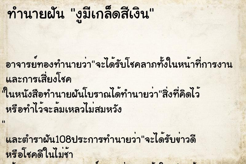 ทำนายฝัน งูมีเกล็ดสีเงิน ทำนายฝัน งูมีเกล็ดสีเงิน