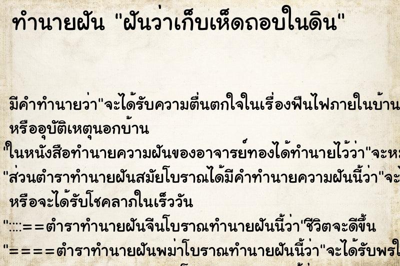 ทำนายฝัน ฝันว่าเก็บเห็ดถอบในดิน ทำนายฝัน ฝันว่าเก็บเห็ดถอบในดิน