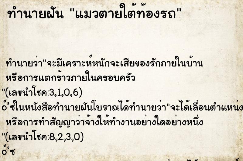 ทำนายฝัน แมวตายใต้ท้องรถ