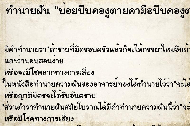ทำนายฝัน บ่อยบีบคองูตายคามือบีบคองูตายคามือ ทำนายฝัน บ่อยบีบคองูตายคามือบีบคองูตายคามือ
