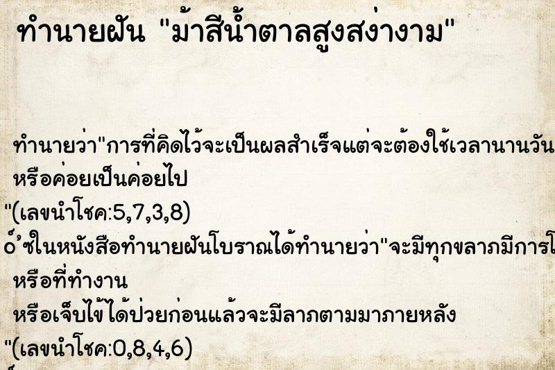 ทำนายฝันทำนายฝันม้าสีน้ำตาลสูงสง่างาม