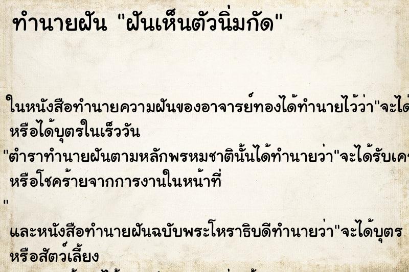 ทำนายฝันฝันเห็นตัวนิ่มกัด ทำนายฝันทำนายฝันฝันเห็นตัวนิ่มกัด