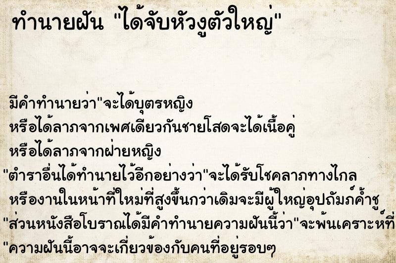 ทำนายฝัน ได้จับหัวงูตัวใหญ่ ตำราโบราณ แม่นที่สุดในโลก