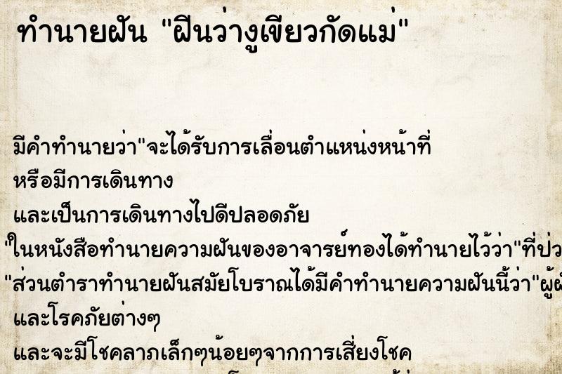 ทำนายฝันฝีนว่างูเขียวกัดแม่ ทำนายฝันทำนายฝันฝีนว่างูเขียวกัดแม่