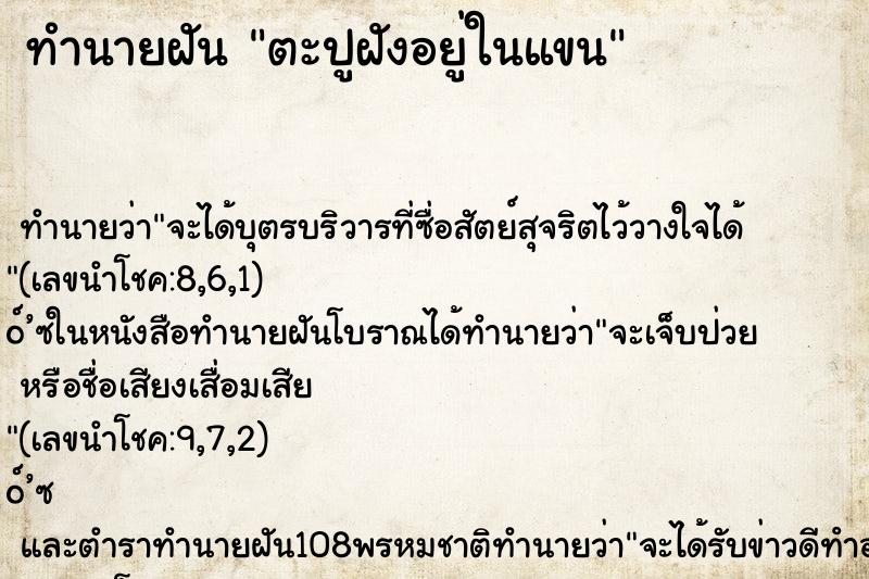 ทำนายฝันตะปูฝังอยู่ในแขน ทำนายฝันทำนายฝันตะปูฝังอยู่ในแขน