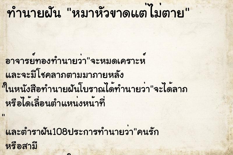 ทำนายฝัน หมาหัวขาดแต่ไม่ตาย ทำนายฝัน หมาหัวขาดแต่ไม่ตาย