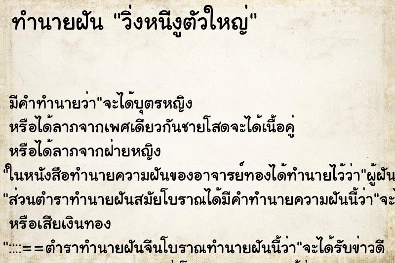 ทำนายฝัน วิ่งหนีงูตัวใหญ่ ทำนายฝัน วิ่งหนีงูตัวใหญ่