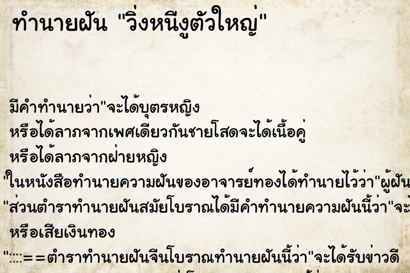 ทำนายฝัน วิ่งหนีงูตัวใหญ่ ตำราโบราณ แม่นที่สุดในโลก