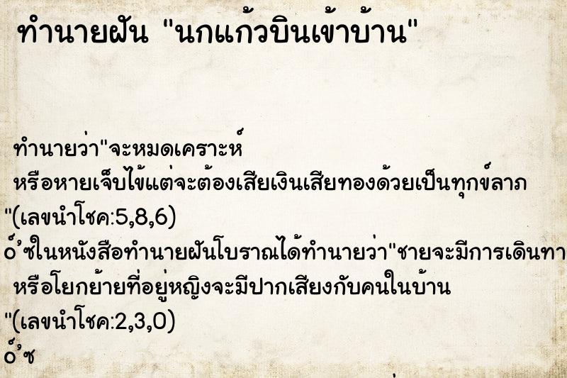 ทำนายฝัน นกแก้วบินเข้าบ้าน
