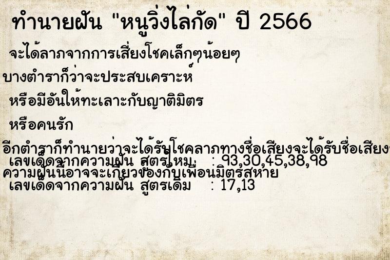 ทำนายฝัน หนูวิ่งไล่กัด ทำนายฝัน หนูวิ่งไล่กัด