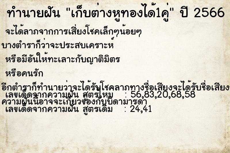 ทำนายฝันทำนายฝันเก็บต่างหูทองได้1คู่