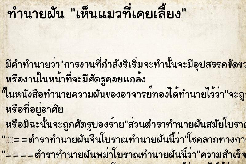 ทำนายฝัน เห็นแมวที่เคยเลี้ยง