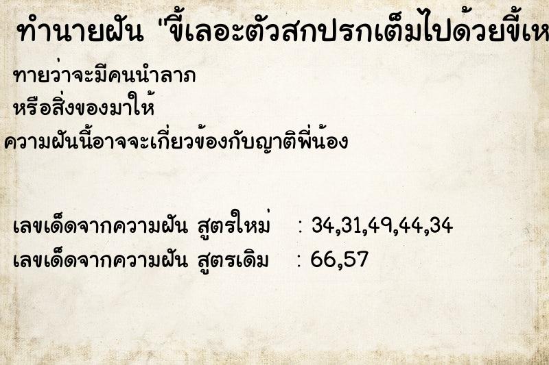 ทำนายฝันขี้เลอะตัวสกปรกเต็มไปด้วยขี้เหม็นทั้งตัว ทำนายฝันทำนายฝันขี้เลอะตัวสกปรกเต็มไปด้วยขี้เหม็นทั้งตัว
