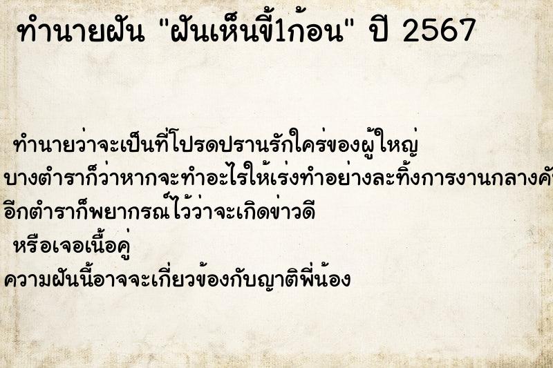 ทำนายฝันฝันเห็นขี้1ก้อน ทำนายฝันทำนายฝันฝันเห็นขี้1ก้อน