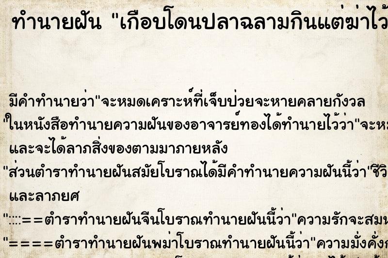 ทำนายฝันทำนายฝันเกือบโดนปลาฉลามกินแต่ฆ่าไว้ได้ทัน