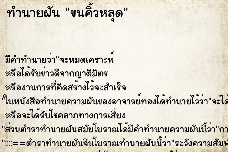 ทำนายฝัน ขนคิ้วหลุด ตำราโบราณ แม่นที่สุดในโลก