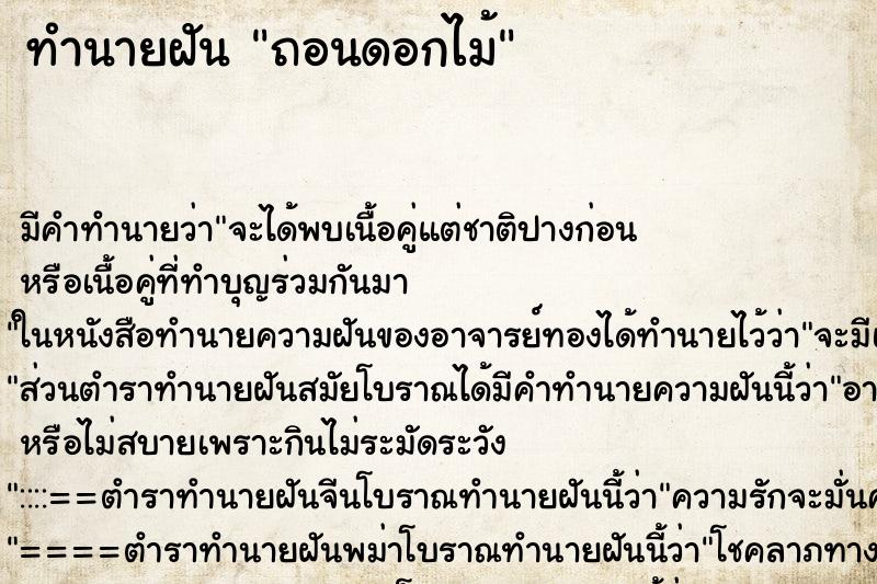 ทำนายฝันถอนดอกไม้ ทำนายฝันทำนายฝันถอนดอกไม้