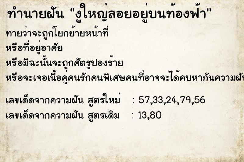 ทำนายฝันงูใหญ่ลอยอยู่บนท้องฟ้า ทำนายฝันทำนายฝันงูใหญ่ลอยอยู่บนท้องฟ้า