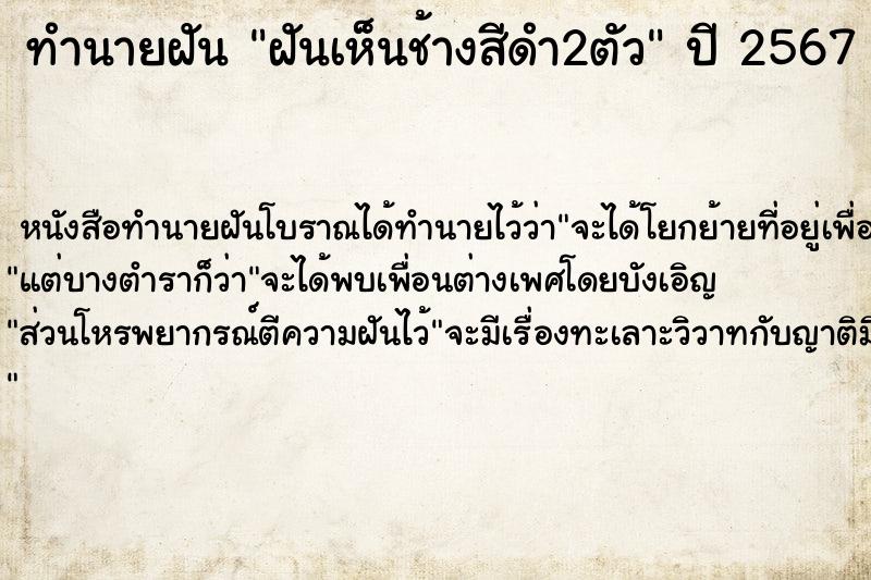 ทำนายฝันฝันเห็นช้างสีดำ2ตัว ทำนายฝันทำนายฝันฝันเห็นช้างสีดำ2ตัว