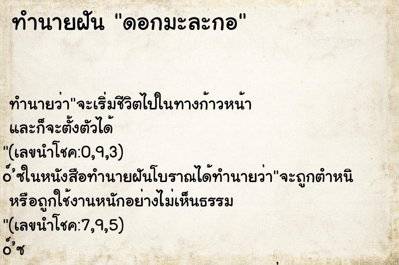 ทำนายฝันดอกมะละกอ ทำนายฝันทำนายฝันดอกมะละกอ