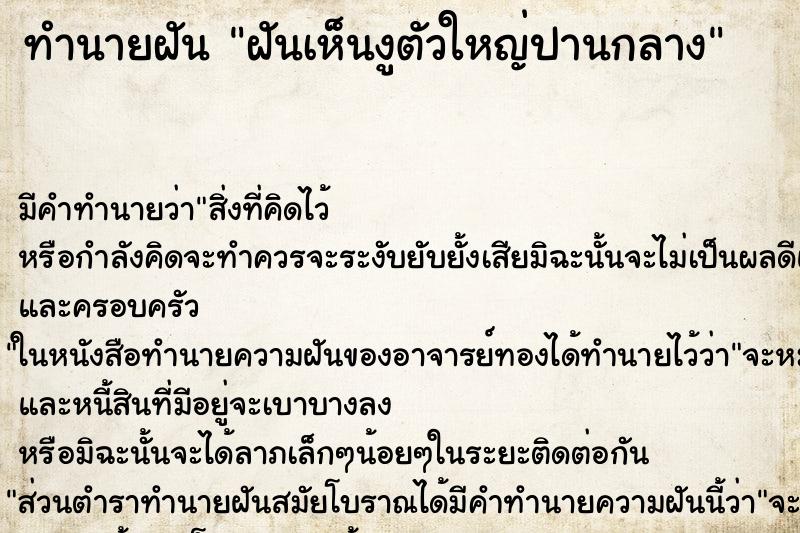 ทำนายฝันฝันเห็นงูตัวใหญ่ปานกลาง ทำนายฝันทำนายฝันฝันเห็นงูตัวใหญ่ปานกลาง