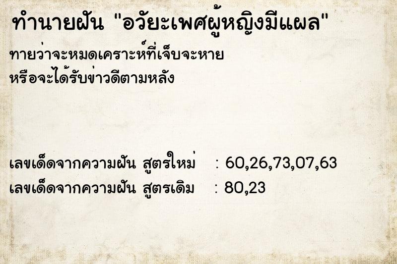 ทำนายฝันอวัยะเพศผู้หญิงมีแผล ทำนายฝันทำนายฝันอวัยะเพศผู้หญิงมีแผล