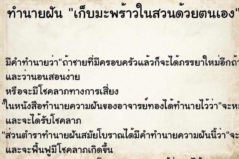 ทำนายฝันเก็บมะพร้าวในสวนด้วยตนเอง ทำนายฝันทำนายฝันเก็บมะพร้าวในสวนด้วยตนเอง
