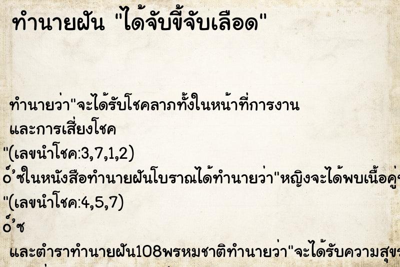 ทำนายฝัน ได้จับขี้จับเลือด ทำนายฝัน ได้จับขี้จับเลือด