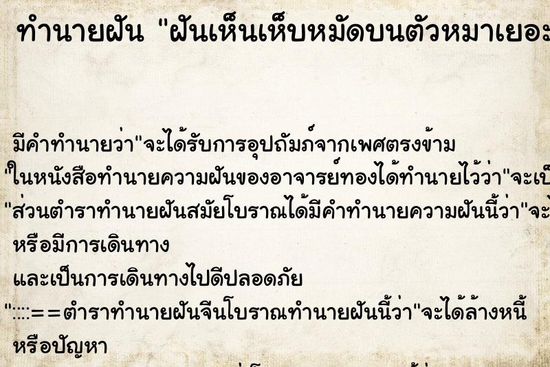 ทำนายฝัน ฝันเห็นเห็บหมัดบนตัวหมาเยอะมาก ทำนายฝัน ฝันเห็นเห็บหมัดบนตัวหมาเยอะมาก