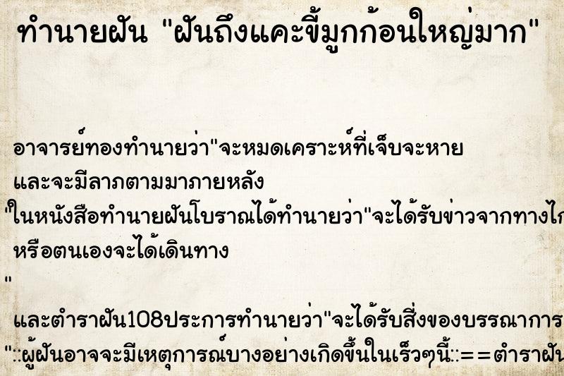 ทำนายฝันทำนายฝันฝันถึงแคะขี้มูกก้อนใหญ่มาก