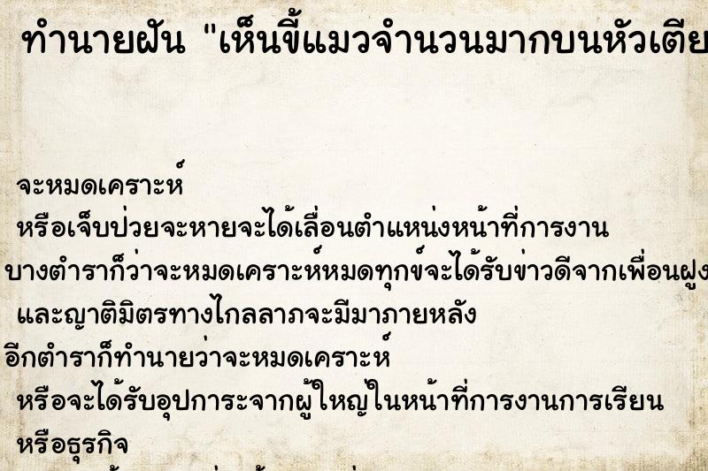 ทำนายฝันเห็นขี้แมวจำนวนมากบนหัวเตียง ทำนายฝันทำนายฝันเห็นขี้แมวจำนวนมากบนหัวเตียง