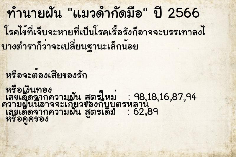ทำนายฝัน แมวดํากัดมือ