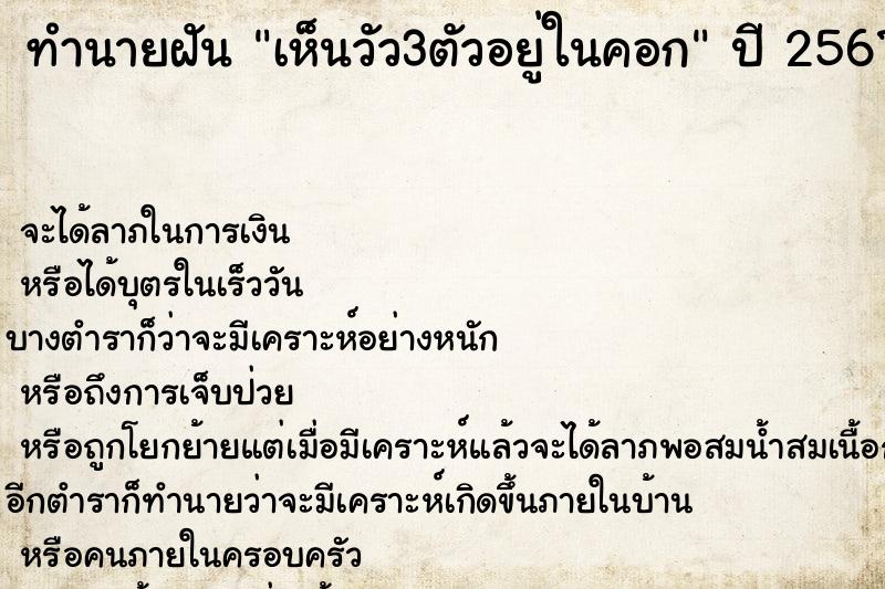ทำนายฝันเห็นวัว3ตัวอยู่ในคอก ทำนายฝันทำนายฝันเห็นวัว3ตัวอยู่ในคอก