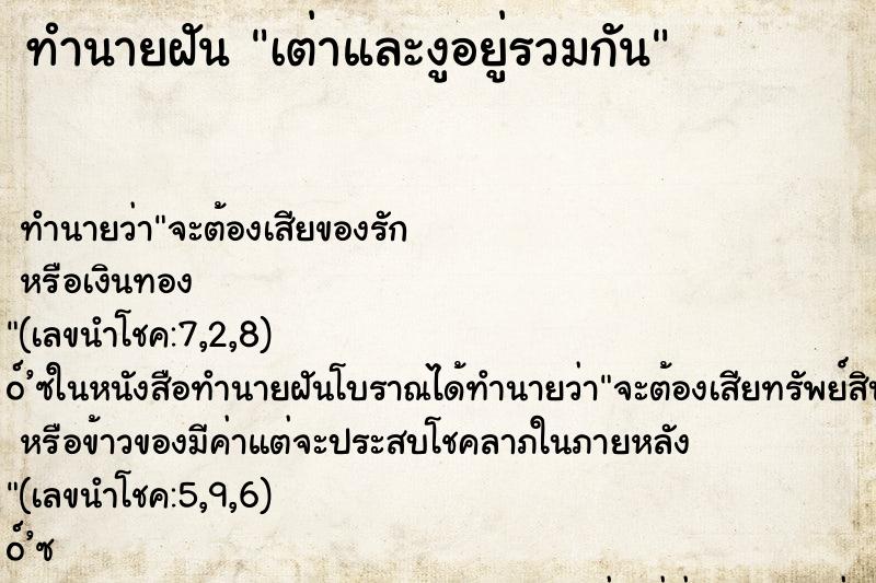 ทำนายฝัน เต่าและงูอยู่รวมกัน ทำนายฝัน เต่าและงูอยู่รวมกัน
