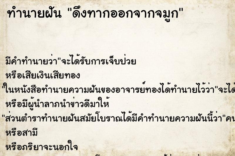 ทำนายฝัน ดึงทากออกจากจมูก ทำนายฝัน ดึงทากออกจากจมูก