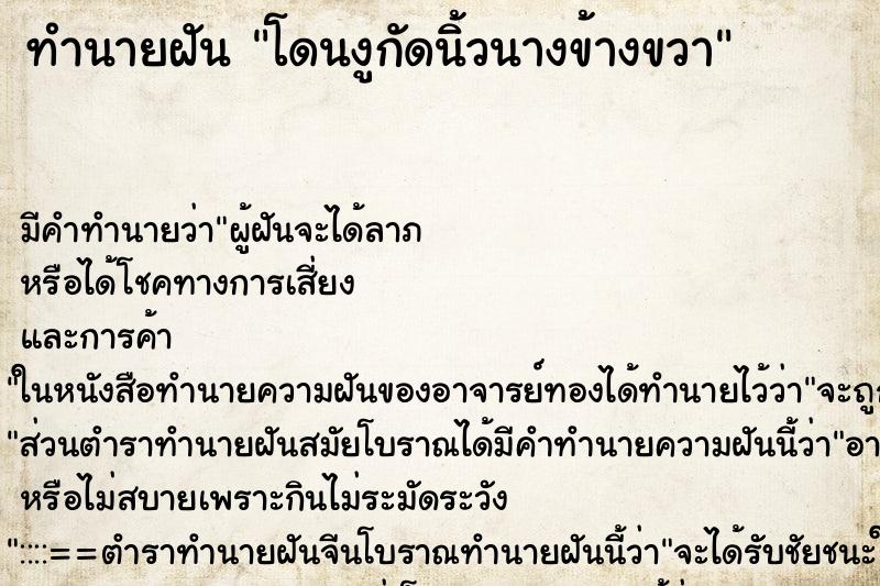 ทำนายฝัน โดนงูกัดนิ้วนางข้างขวา ทำนายฝัน โดนงูกัดนิ้วนางข้างขวา