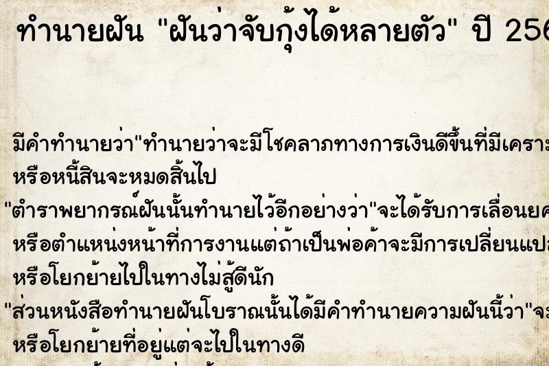 ทำนายฝัน ฝันว่าจับกุ้งได้หลายตัว ทำนายฝัน ฝันว่าจับกุ้งได้หลายตัว