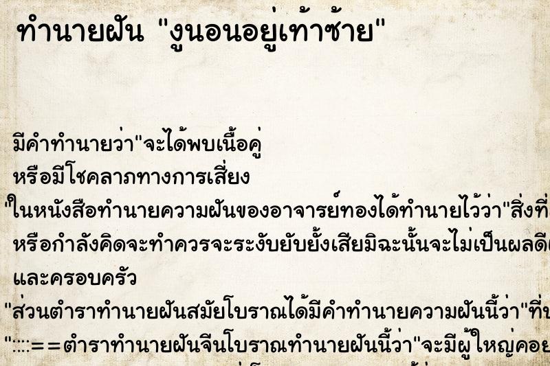 ทำนายฝันงูนอนอยู่เท้าซ้าย ทำนายฝันทำนายฝันงูนอนอยู่เท้าซ้าย