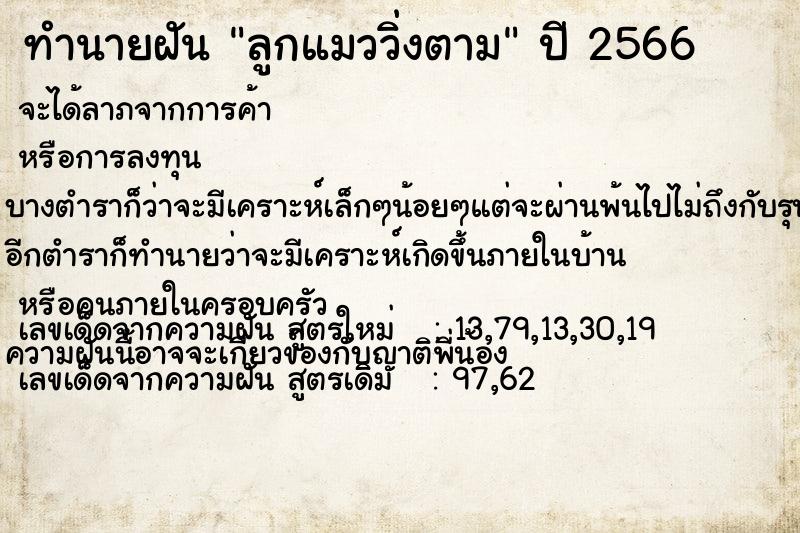 ทำนายฝัน ลูกแมววิ่งตาม
