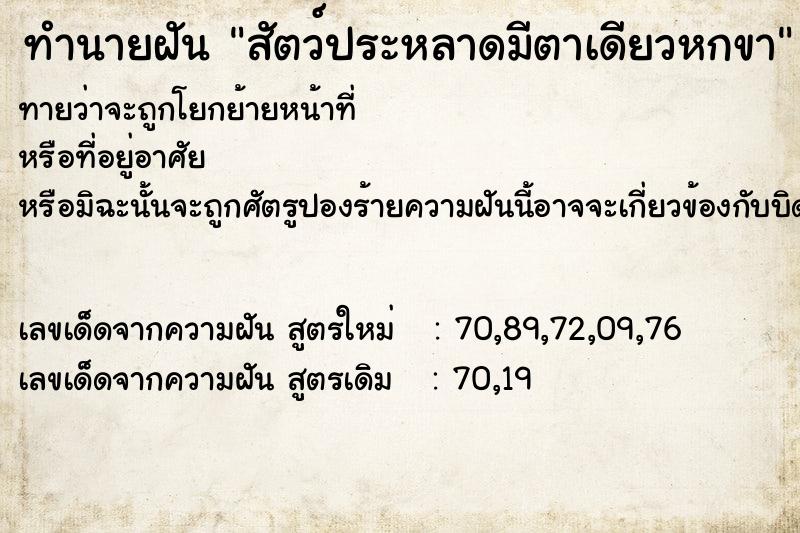 ทำนายฝัน สัตว์ประหลาดมีตาเดียวหกขา ทำนายฝัน สัตว์ประหลาดมีตาเดียวหกขา
