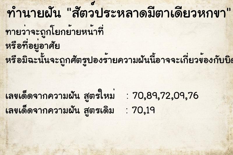 ทำนายฝัน สัตว์ประหลาดมีตาเดียวหกขา ตำราโบราณ แม่นที่สุดในโลก