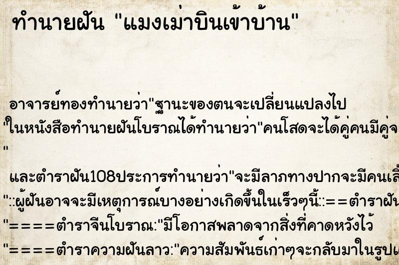 ทำนายฝัน แมงเม่าบินเข้าบ้าน ทำนายฝัน แมงเม่าบินเข้าบ้าน